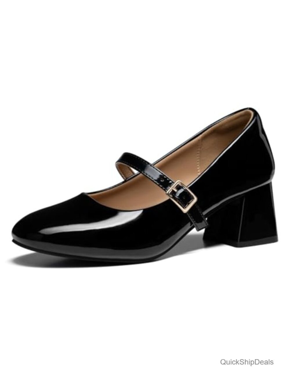Mary Jane Heels Women Block Heel Closed Toe Faux Leather Dress Pumps